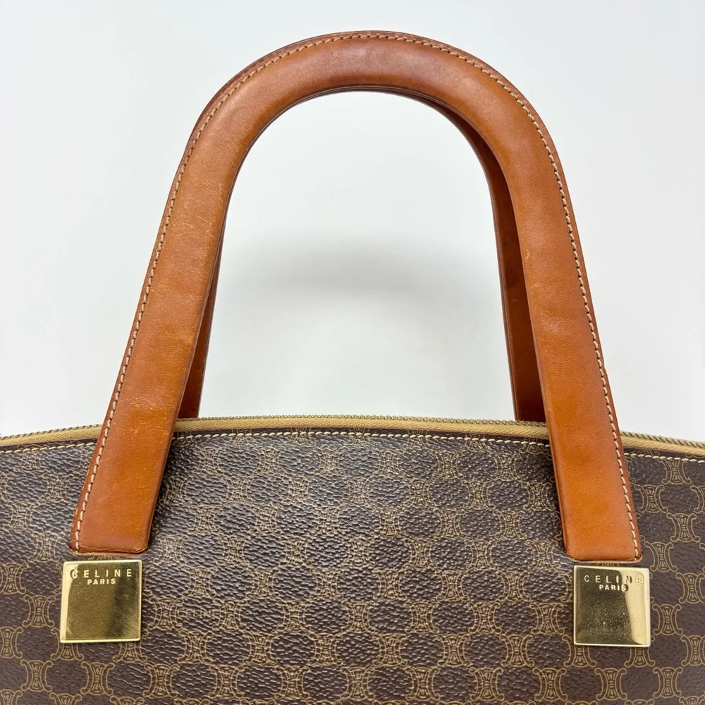 Vintage Céline Macadam Triomphe Monogram Tote Bag Brown Tan Leather 1990s - Picture 5 of 16